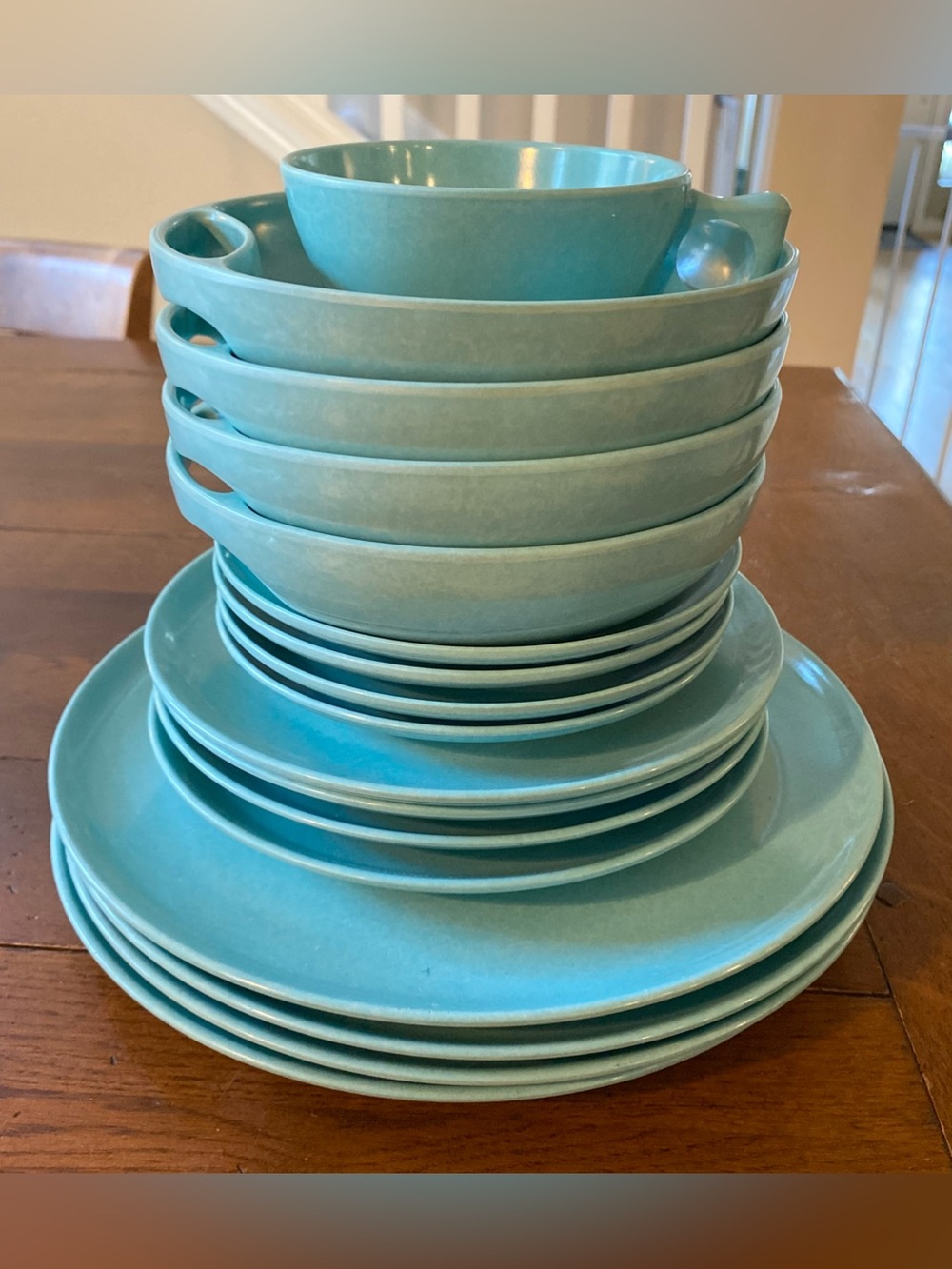VTG 17 piece Branchell Co. Melmac Kay LaMoyne Turqoise Aqua Plates Cup Saucer